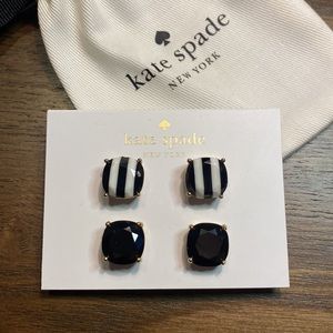 Kate Spade Black Onyx and Striped Square Stud Earring Set